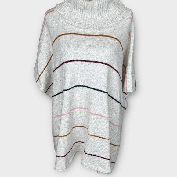 LOFT Striped Cowl Neck Poncho Sweater Cape Pullover Knit XS/S Oversized Cozy - Picture 9 of 10